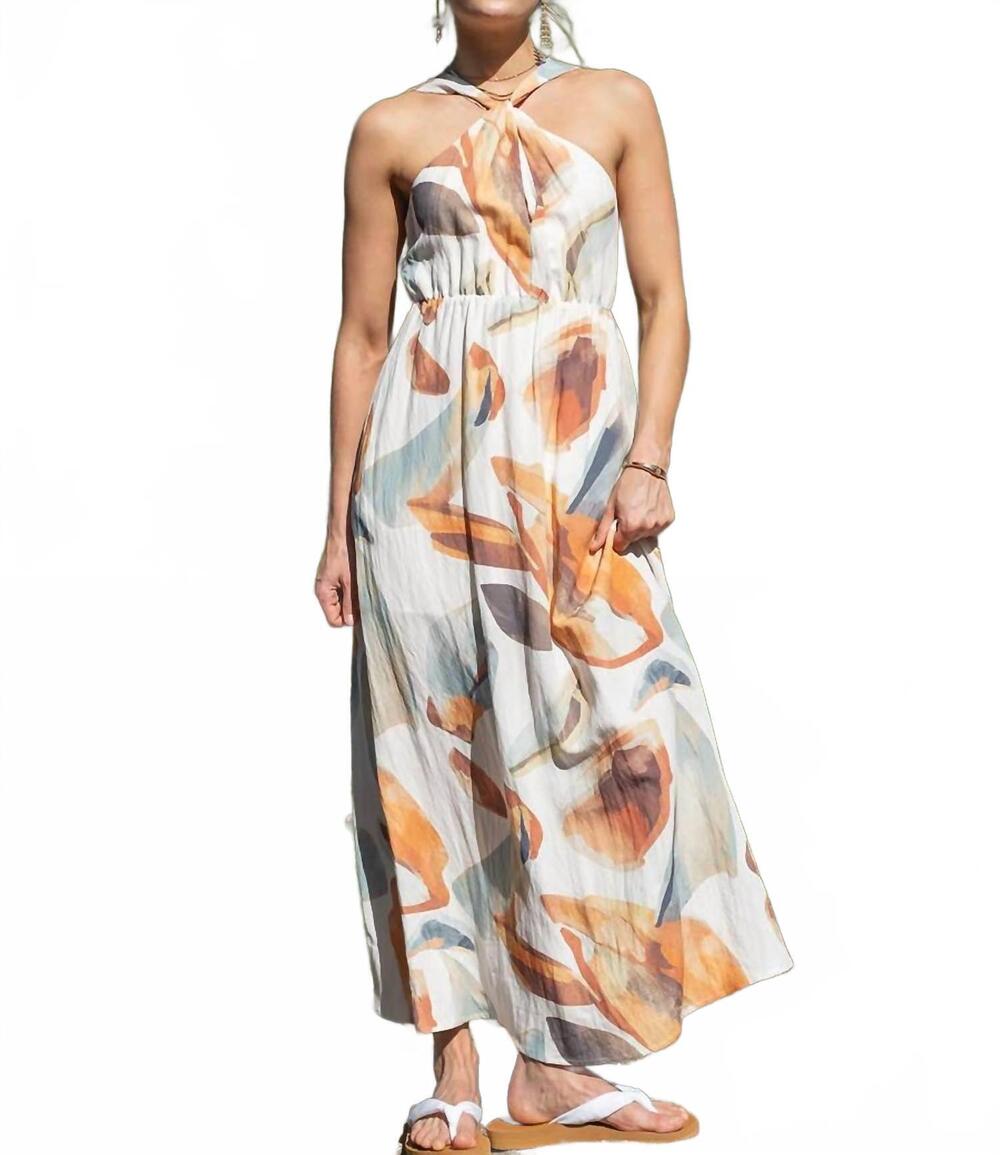 NEW ILLA ILLA coastal canvas halter maxi dress in multicolor